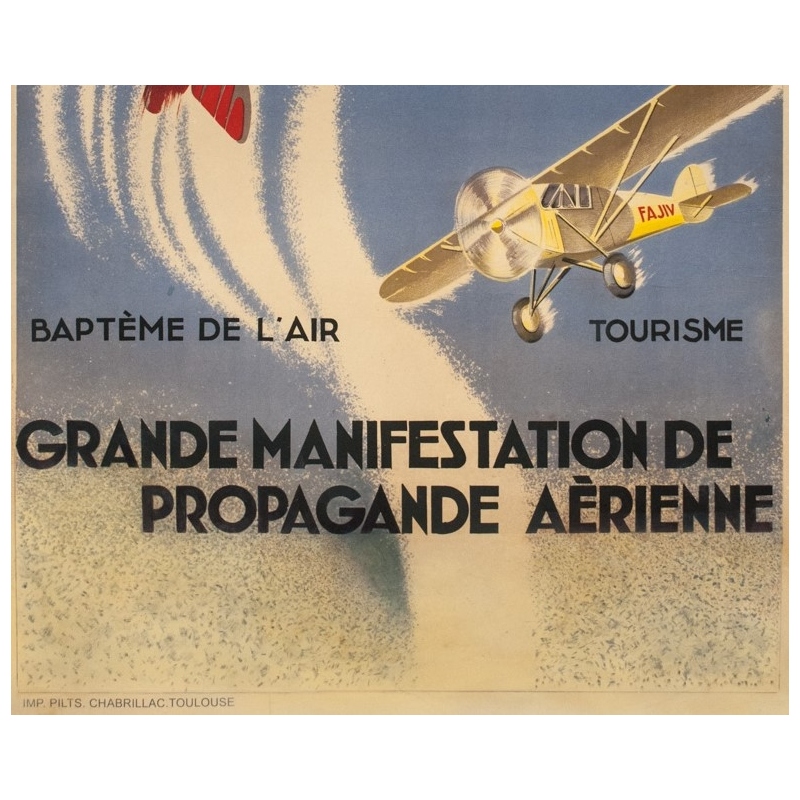 Affiche ancienne d'exposition - d'après Geo Ham - Circa 1930 - Grande Manifestation De Propagande Aérienne - 130 par 88 cm - 3