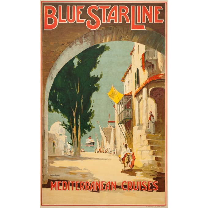 Affiche ancienne de voyage - Maurice randall - 1930- Blue Starline-mediteranean - 100 par 61 cm