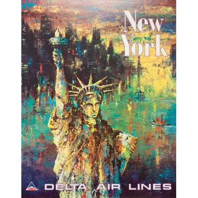 Vintage travel poster - Jack Laycox - 1975 - New York Delta Air Lines - 28 by 22 inches