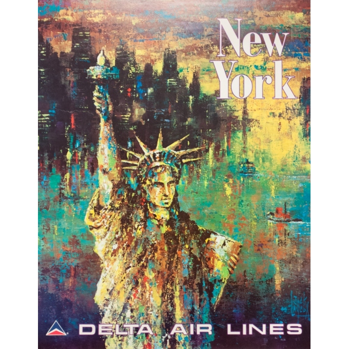 Vintage travel poster - Jack Laycox - 1975 - New York Delta Air Lines - 28 by 22 inches