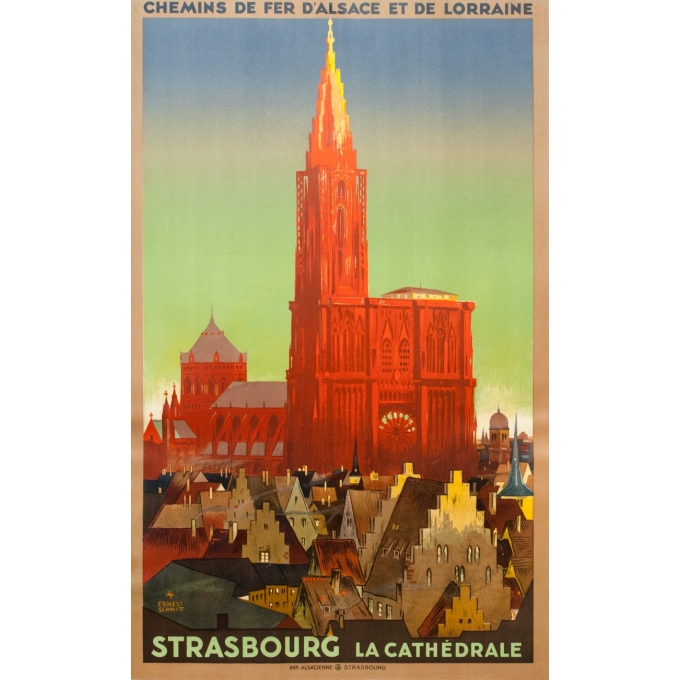 Vintage travel poster - Ernest Schmitt - Circa 1920 - Strasbourg La Cathédrale - 39.6 by 24.8 inches