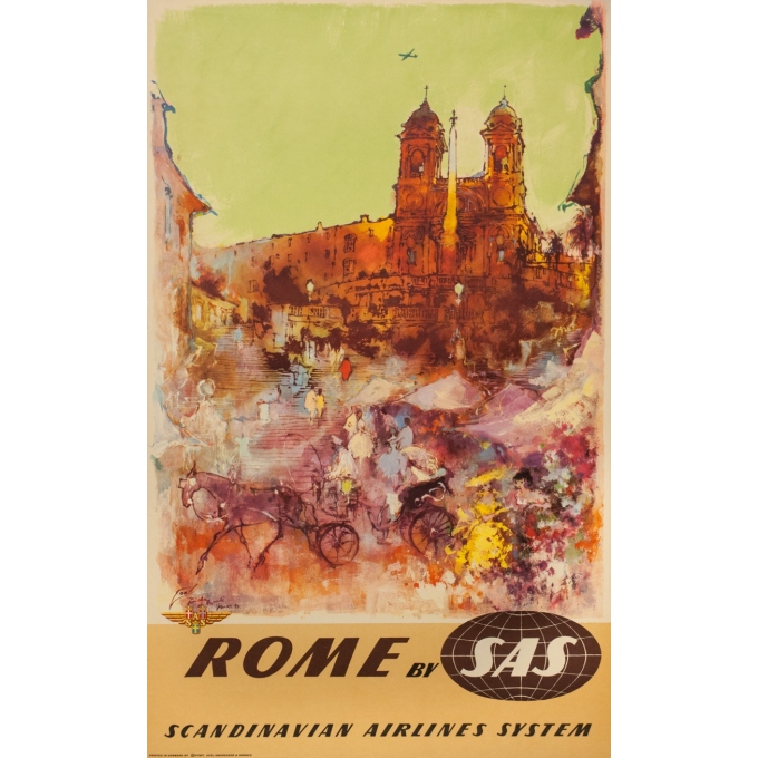 Affiche ancienne de voyage - Don - 1959 - Scandinavian Air Lines System Rome - 101 par 62 cm