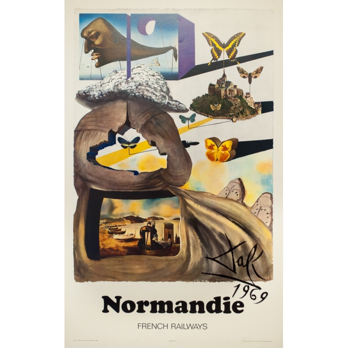 Vintage travel poster - Dali - 1970 - Normandie French Railways - 39 by 24.4 inches