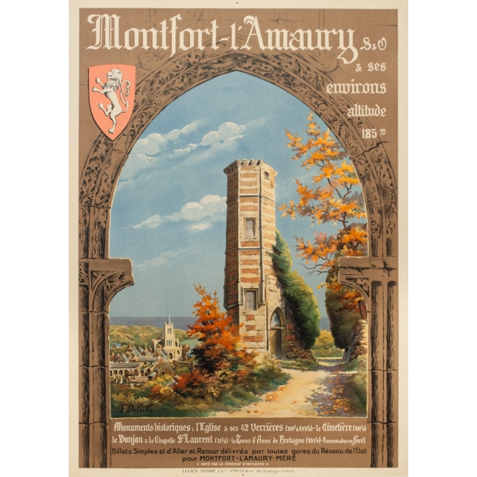 Affiche ancienne de voyage - F.Delville - 1910 - Montfort L'Amaury - 105 par 75 cm