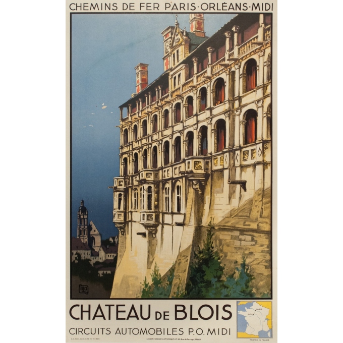 Affiche ancienne de voyage - Hallo - 1934 - Château De Blois - 100 par 62.5 cm