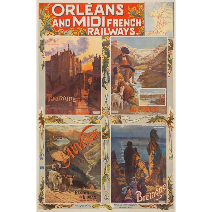 Affiche ancienne de voyage -  - 1920 - Orléans Chemin De Fer Du Midi French Rail Ways - 102 par 67 cm
