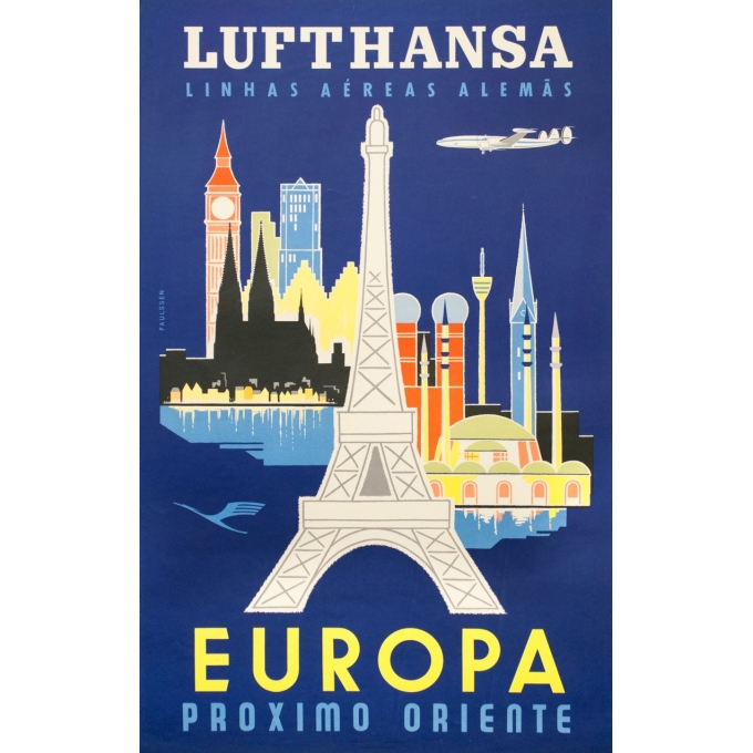 Vintage travel poster - Paulssem - Circa 1950 - Lufthansa Europa Europe - 39.6 by 25.2 inches Vintage travel poster - Paulssem - Circa 1950 - Lufthansa Europa Europe - 39.6 by 25.2 inches