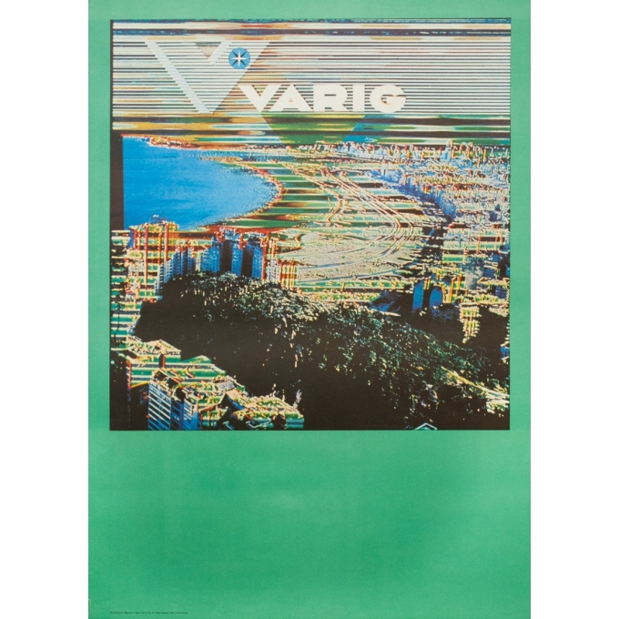 Affiche ancienne de voyage - Circa 1970 - Varig Rio Brésil - 84 par 60 cm