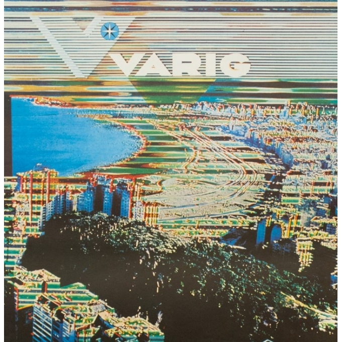 Affiche ancienne de voyage - Circa 1970 - Varig Rio Brésil - 84 par 60 cm - 2
