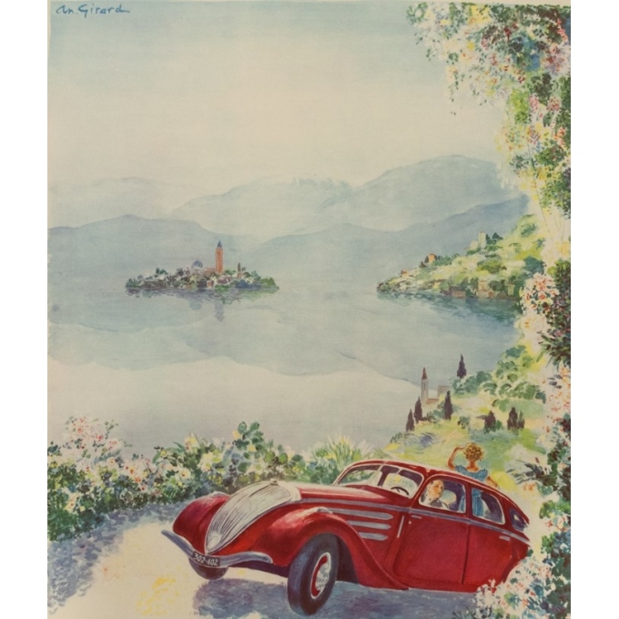 Vintage advertising poster - Antoine Girard - Circa 1950 - Tout Est Plus Beau Avec Une Peugeot - 43.7 by 29.5 inches - 2