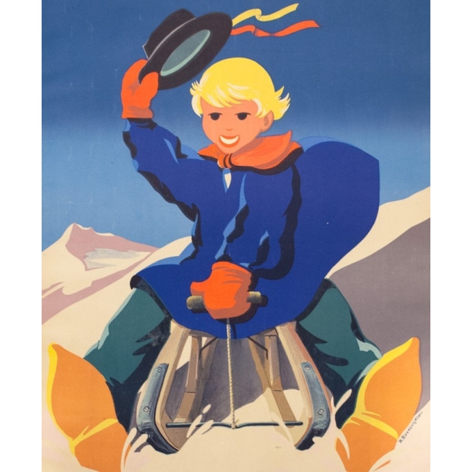 Affiche ancienne de voyage - R. Bourguinon - Circa 1930 - Le Mont Dore Auvergne Sports D'Hiver - 100 par 62 cm - 2