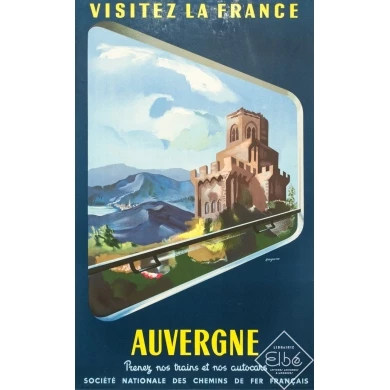 Affiche ancienne de voyage - Grégoire - 1952 - Visitez La France Auvergne - 100 par 63 cm
