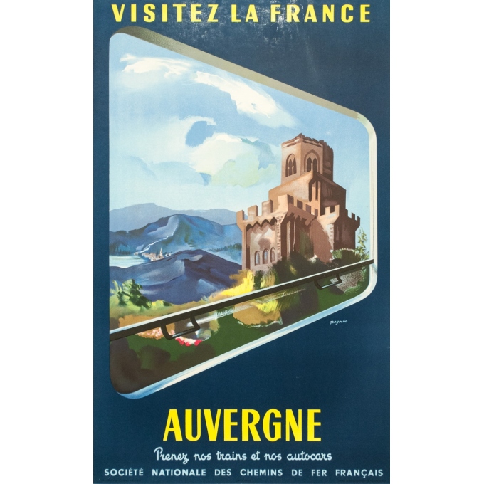 Affiche ancienne de voyage - Grégoire - 1952 - Visitez La France Auvergne - 100 par 63 cm