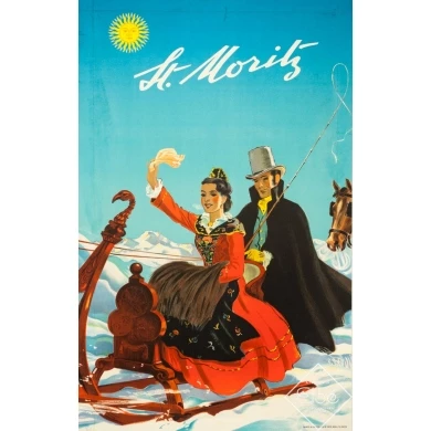 Vintage travel poster - P. - 1944 - Saint Moritz - 39.4 by 25.2 inches