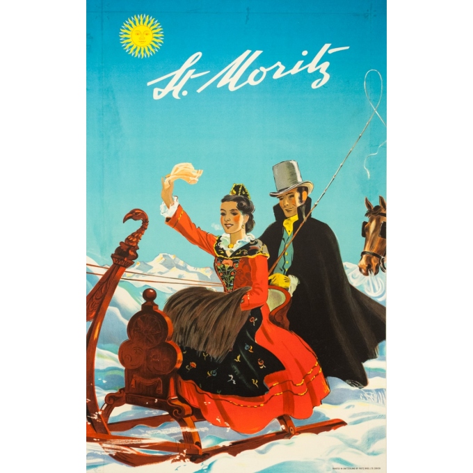 Affiche ancienne de voyage - P. - 1944 - Saint Moritz - 100 par 64 cm