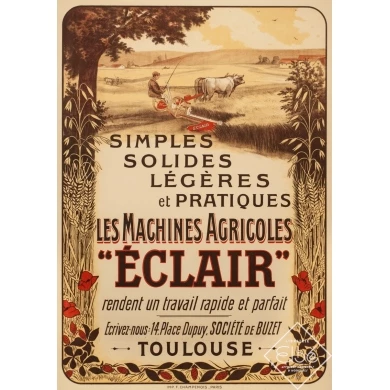 Vintage advertising poster - R.S - Circa 1910 - Les Machines Agricoles Eclair - 40.6 by 28.5 inches