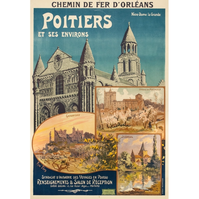 Affiche ancienne de voyage - René Péan - 1900 - Poitiers Et Ses Environs - 103 par 72 cm
