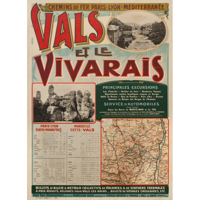 Affiche ancienne de voyage - 1914 - Vals Et Le Vivarais Ardeche - 106 par 77 cm