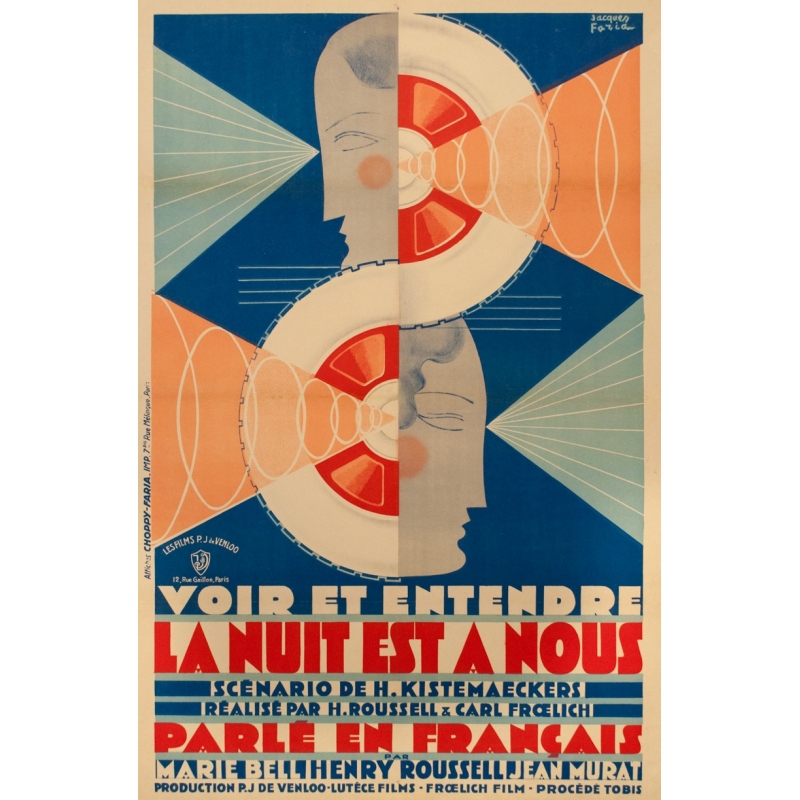 Original vintage poster - Jacques Faria - 1930 - Voir Et Entendre La Nuit Est À Nous - 47.2 by 30.7 inches