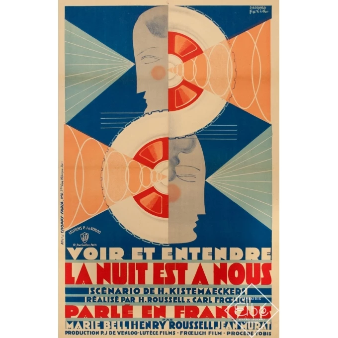 Affiche ancienne - Jacques Faria - 1930 - Voir Et Entendre La Nuit Est À Nous - 120 par 78 cm