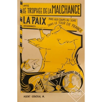 Affiche ancienne de publicité - O.Ziouls - 1954 - Assurance La Paix - 121 par 80 cm