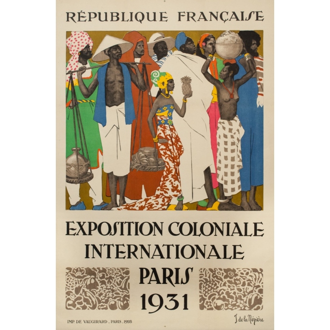 Affiche ancienne d'exposition - Joseph de la Nezière - 1928 - Expositon Internationale Colonniale Paris 1931 - 119 par 79 cm