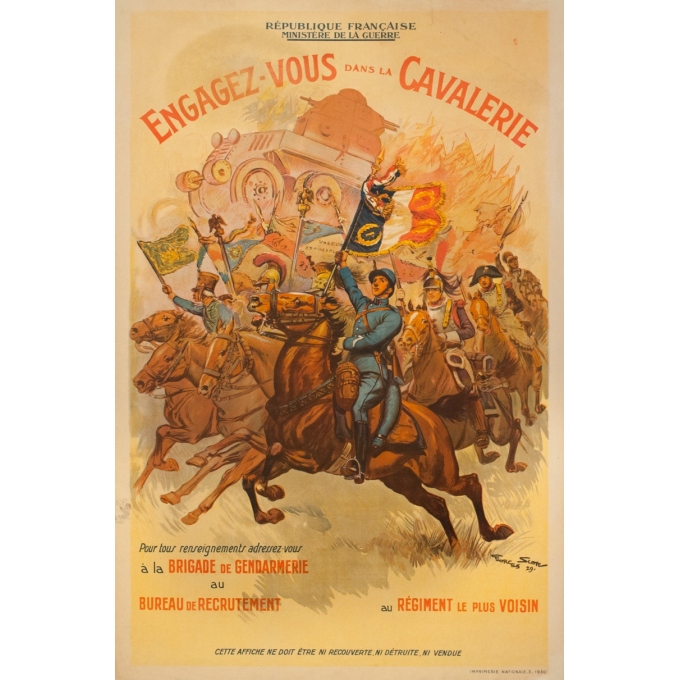Affiche ancienne de publicité - Georges Scott - 1929 - Engagez Vous Dans La Cavalerie - 120 par 80 cm