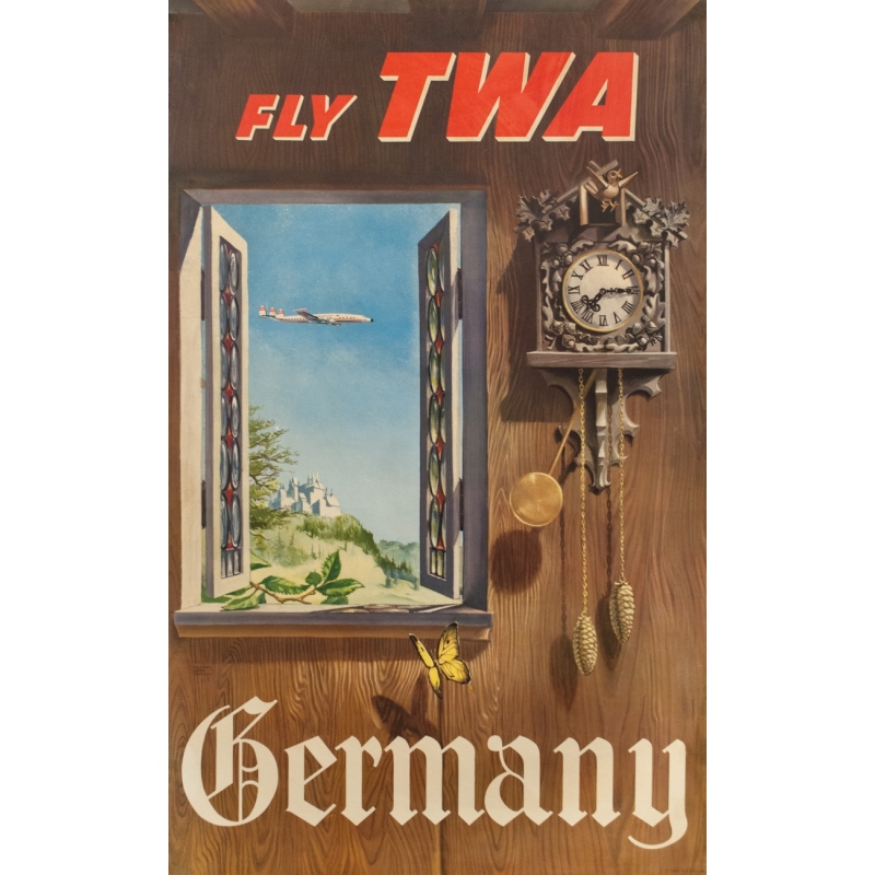 Vintage travel poster - W.W Beecher - Circa 1950 - Fly Twa Germany - 39.8 by 25 inches