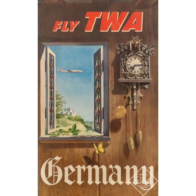 Vintage travel poster - W.W Beecher - Circa 1950 - Fly Twa Germany - 39.8 by 25 inches