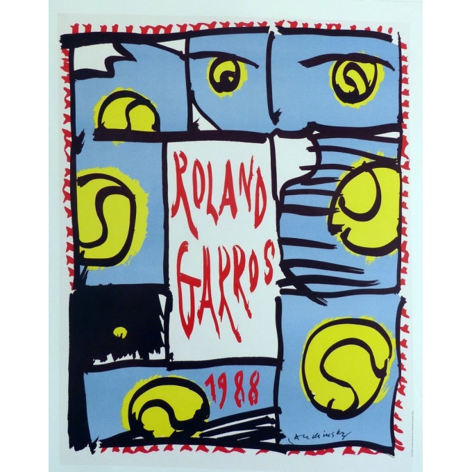 Affiche originale de Roland Garros 1988 par Pierre Alechinsky. Elbé Paris.