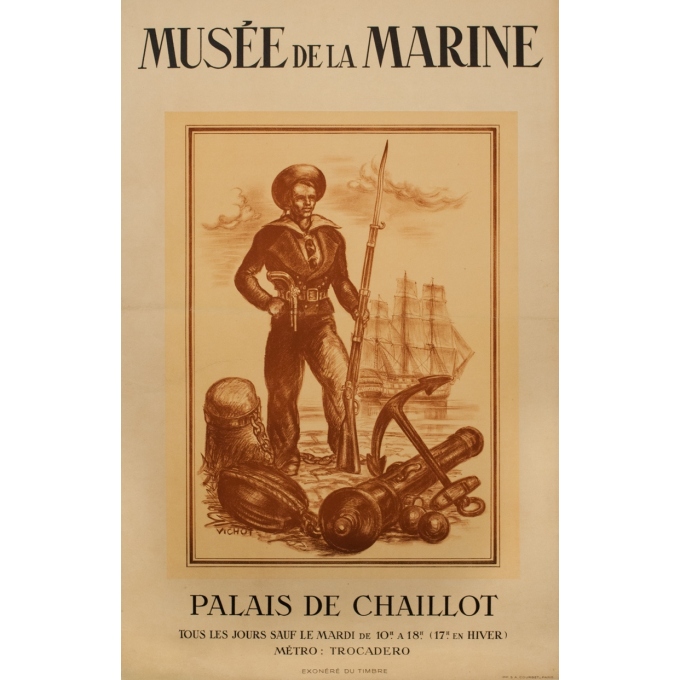 Affiche ancienne d'exposition - Vichot - Circa 1930 - Musée De La Marine Palais De Chaillot - 118 par 77 cm