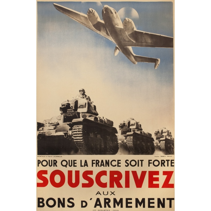 Affiche ancienne de publicité -  - 1939 - Pour Que La France Soit Forte Bons D'Armement - 118 par 78 cm