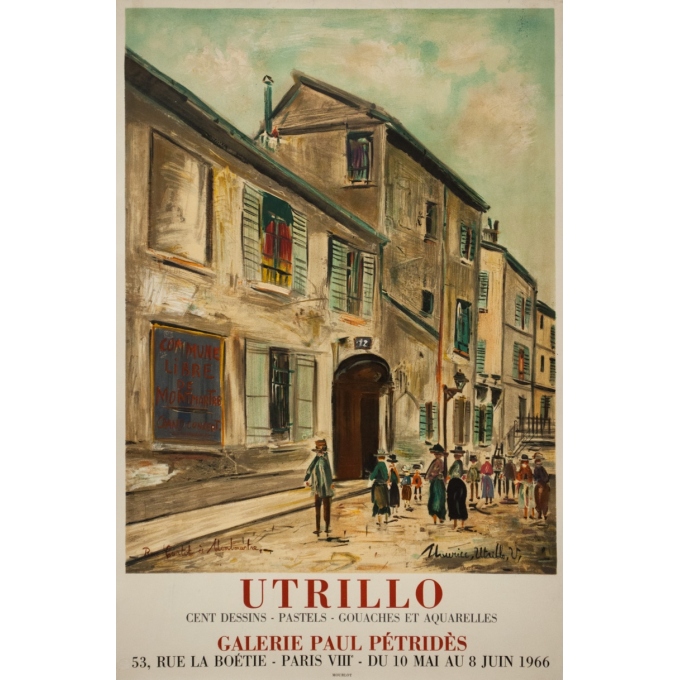 Affiche ancienne d'exposition - Utrillo - 1966 - Exposition Galerie Paul Pétridès - 77 par 50.5 cm