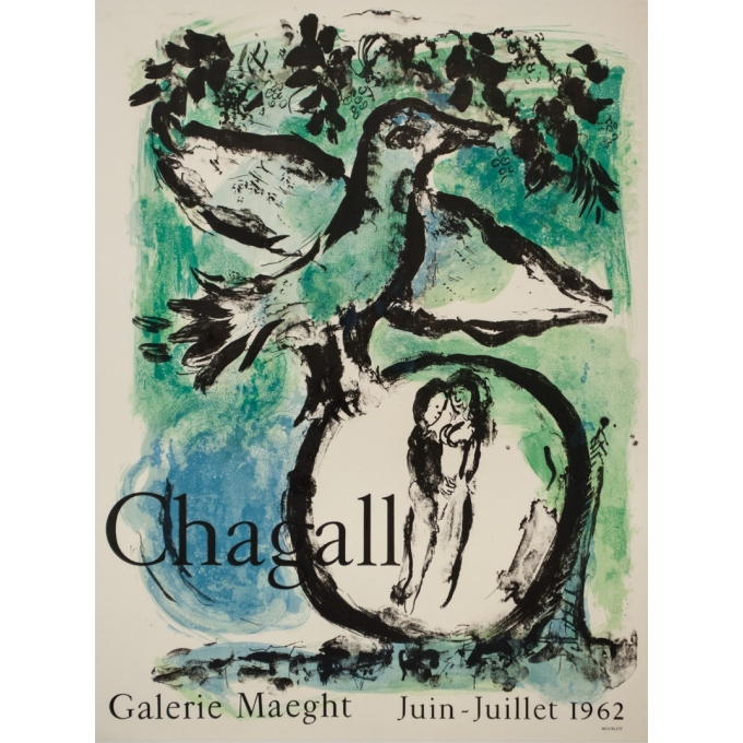 Affiche ancienne d'exposition - Chagall - 1962 - Exposition Galerie Maeght - 71.5 par 52.5 cm