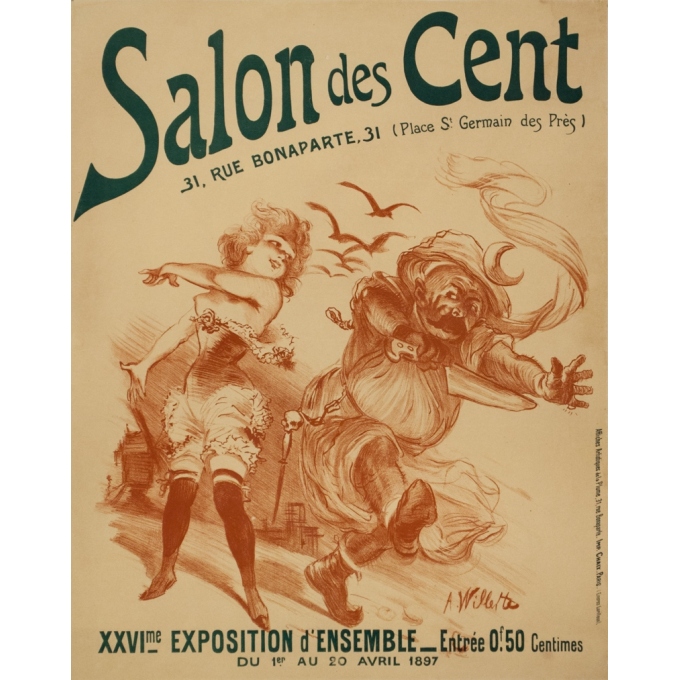 Affiche ancienne d'exposition - A.Wilette - 1897 - Salon Des Cents Exposition - 55.5 par 43.5 cm