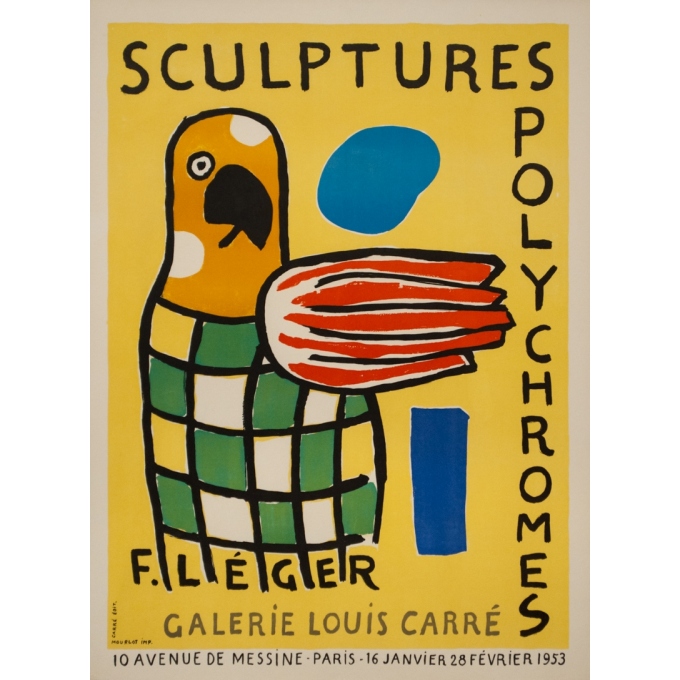 Affiche ancienne d'exposition - Fernand Leger - 1953 - Exposition Galerie Louis Carré - 65 par 47.5 cm