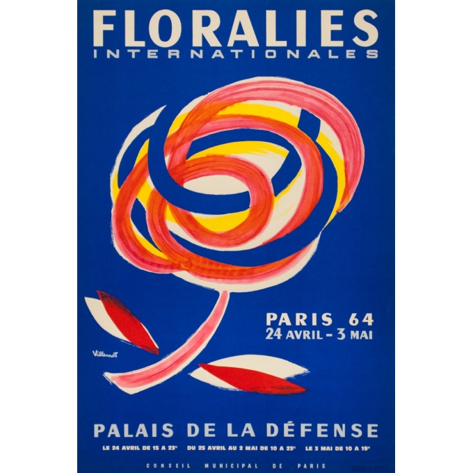 Vintage exhibition poster - Villemot - 1964 - Floralies Internationales Palais De La Défense - 22.8 by 13.4 inches