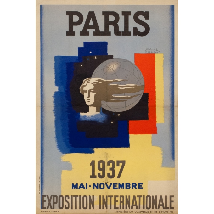 Affiche ancienne d'exposition - Paul Colin - 1937 - Exposition International Paris - 59.5 par 40 cm