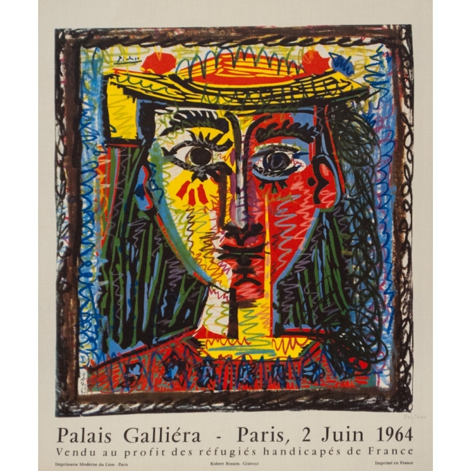 Affiche ancienne d'exposition - Picasso - 1964 - Exposition Palais Galliera - 50.5 par 42 cm
