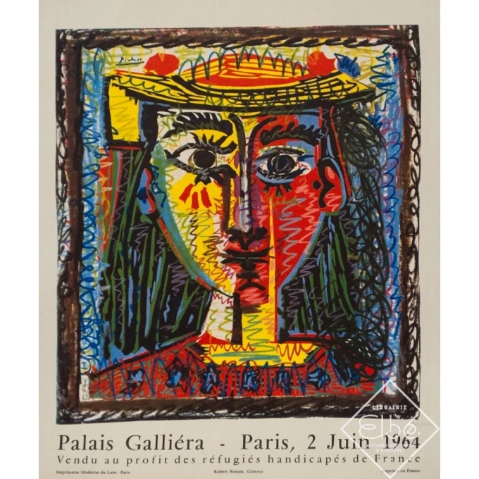 Vintage exhibition poster - Picasso - 1964 - Exposition Palais Galliera - 19.9 by 16.5 inches