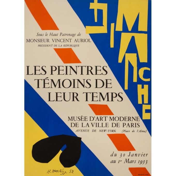 Vintage exhibition poster - Henri Matisse - 1952 - Les Peintres Témoins De Leur Temps - 20.5 by 14.6 inches