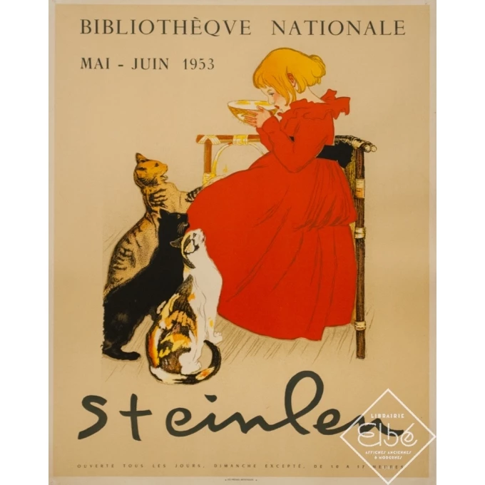 Affiche ancienne d'exposition - Steinlen - 1953 - Bibliothèque Nationale - 47.5 par 45.5 cm
