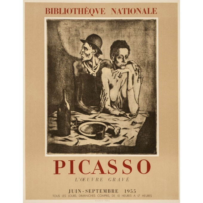 Affiche ancienne d'exposition - Picasso - 1955 - Exposition Bibliothèque Nationale - 47.5 par 44.5 cm