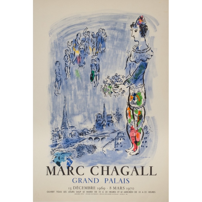 Affiche ancienne d'exposition - Chagall - 1969 - Marc Chagall Grand Palais - 70 par 47.5 cm