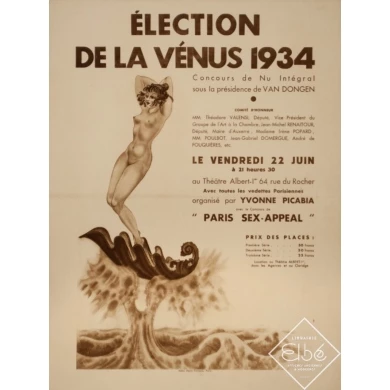 Affiche ancienne d'exposition - Marilac - 1934 - Election De La Venus Concours De Nu - 65.5 par 49 cm