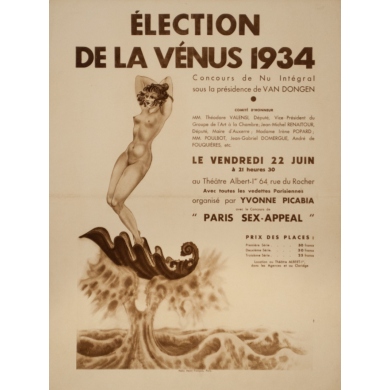 Vintage exhibition poster - Marilac - 1934 - Election De La Venus Concours De Nu - 25.8 by 19.3 inches