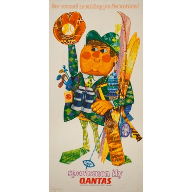 Affiche ancienne de voyage - M.Schlesinger - 1970 - For Record Breaking Performance Fly Qantas - 76 par 37.5 cm