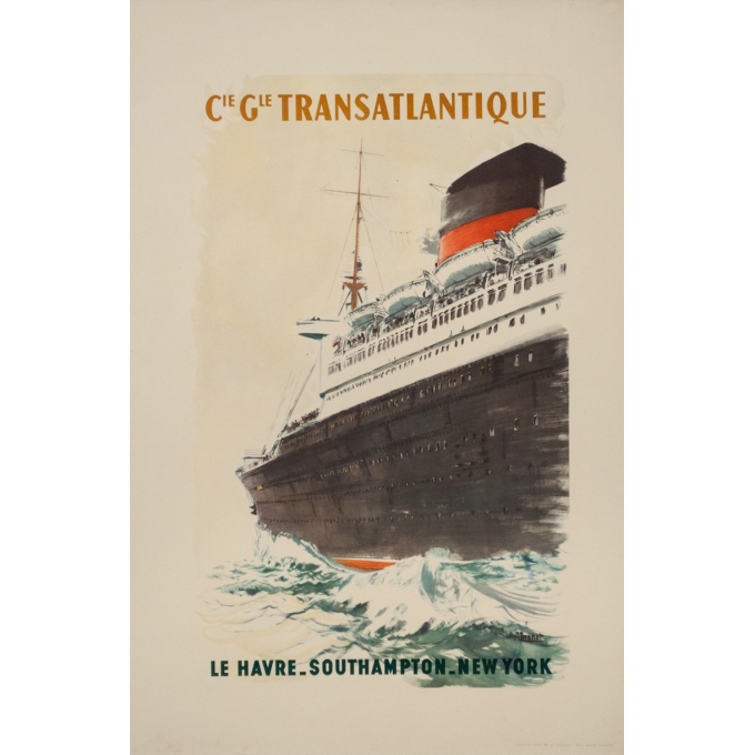 Vintage travel poster - A Brenet - Circa 1940 - Compagnie Transatlantique Le Havre Southampton New York - 24 by 15.8 inches Vintage travel poster - A Brenet - Circa 1940 - Compagnie Transatlantique Le Havre Southampton New York - 24 by 15.8 inches