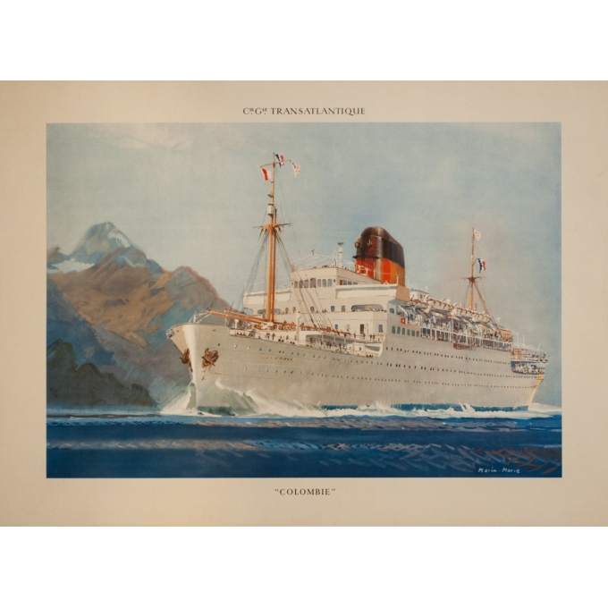 Affiche ancienne de voyage - Marin-Marie - Cie Générale Transatlantique Colombie - 76 par 55.5 cm