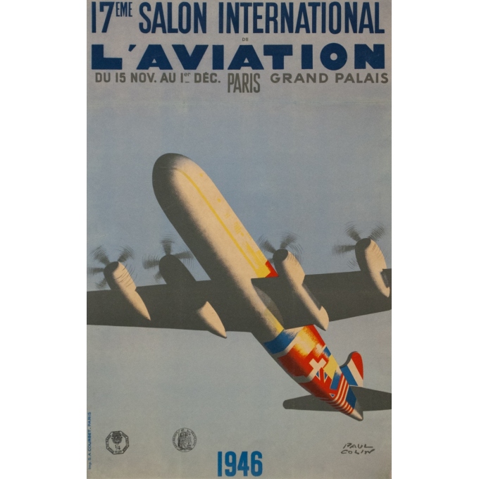 Affiche ancienne de publicité - Paul Colin - 1946 - Salon De L'Aviation Grand Palais - 62.5 par 37.5 cm